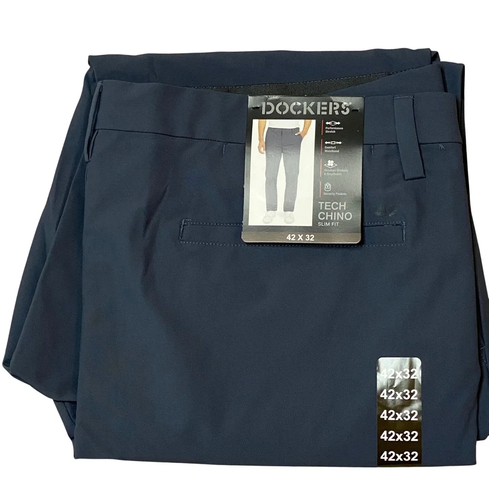 Dockers Mens Navy Tech Chino Slim Fit Stretch‎ Pant42 x 32  NWT